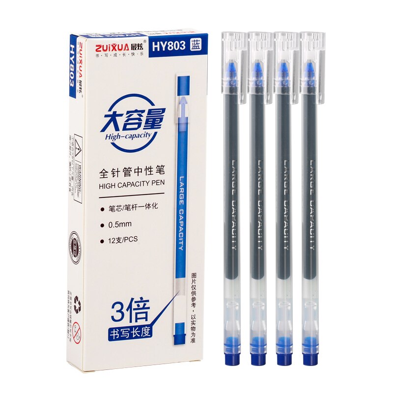 ZUIXUA 12pcs Gel Pen 0.38mm Black Blue Red Ink Pens Large Capacity Writing Smooth School Student Pens Office Stationery: 12pcs 0.5mm Blue