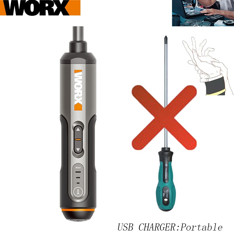 Worx 4V Mini Electrical Screwdriver Set Smart Cordless Electric Screwdrivers WX240 Handle Drill USB Rechargeable pencile