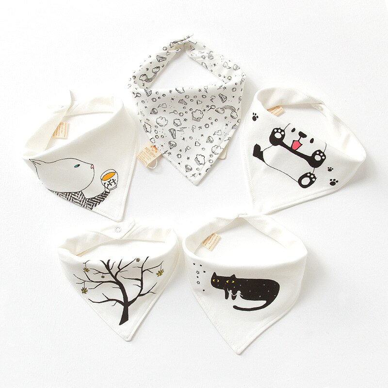 5Pcs Baby Cartoon Katoen Driehoek Slabbetjes Double Layer Snap Spuugdoekjes Voor Jongens Meisjes Baby Spullen Voor Pasgeborenen Kinderen accessoires: 5pcs 5