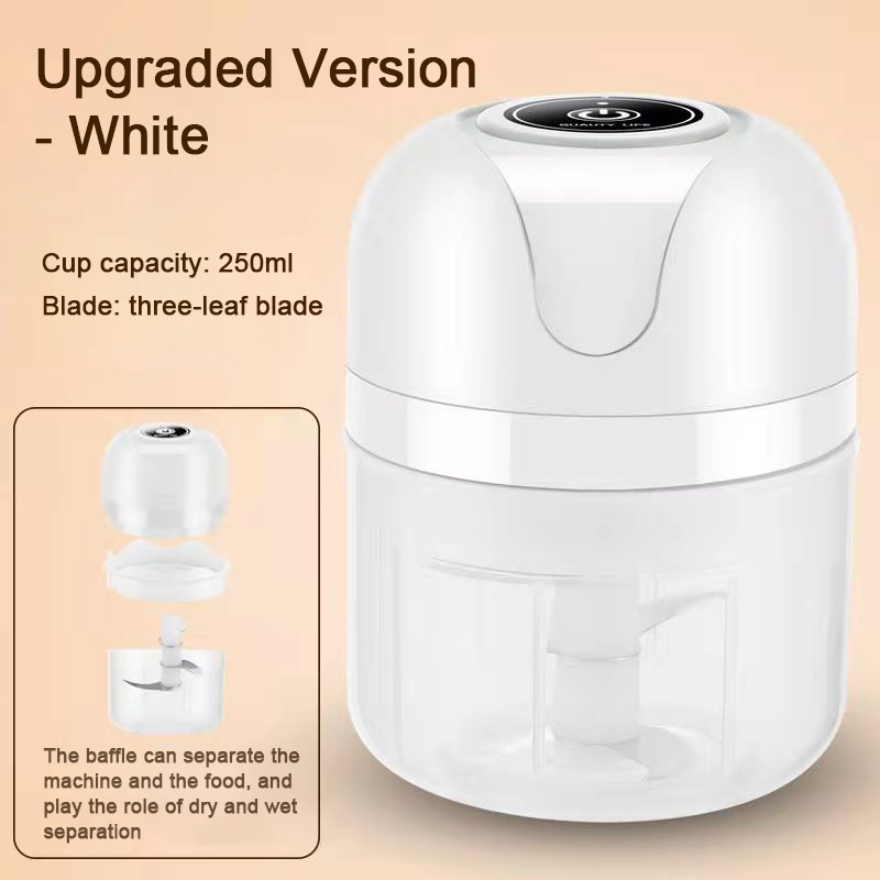 Electric Mini Food Chopper USB Charging Mini Electric Garlic Chopper Small Food Processor for Onion Garlic Pepper Vegetable: White 250ml