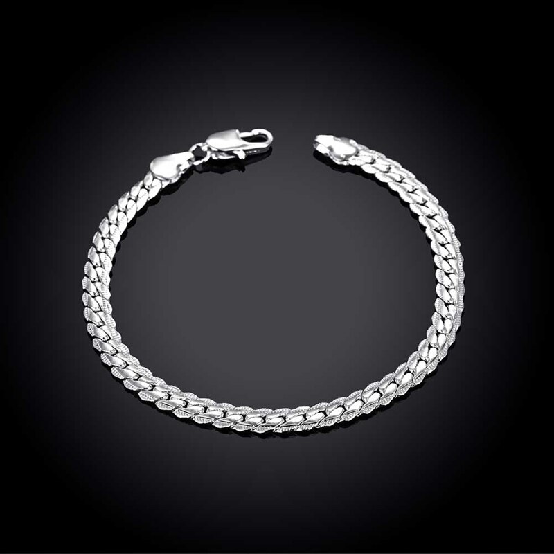 Pulseira de prata masculina, bracelete 925 de 5mm 20cm de prata para presentes
