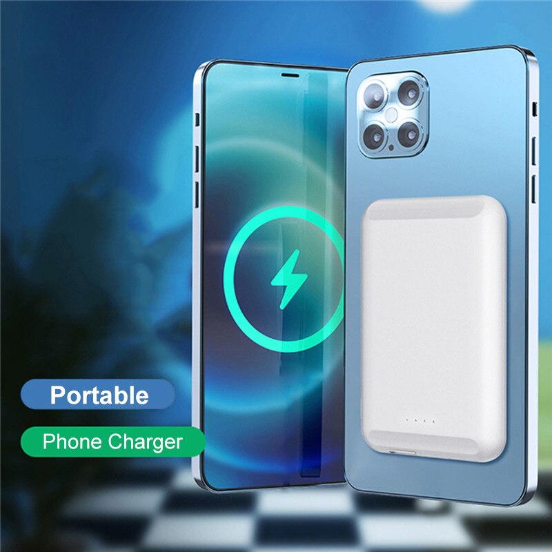 CASEIER Magnetic Wireless Charger 5000mAh Mini Power Bank For iPhone 12 Pro Max Magnetic External Battery Portable Powerbank: White