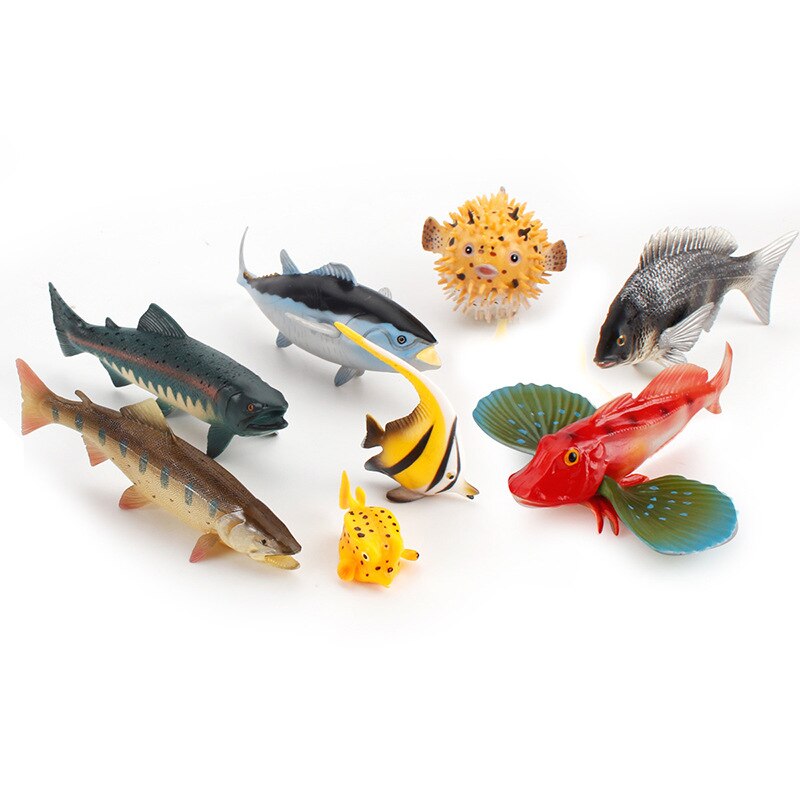 Simulation Fish Animals Toys Ocean Sea Life Tunas Salmon Mahal Puffer Solid Freshwater Fish Toys Kid Educational Collection