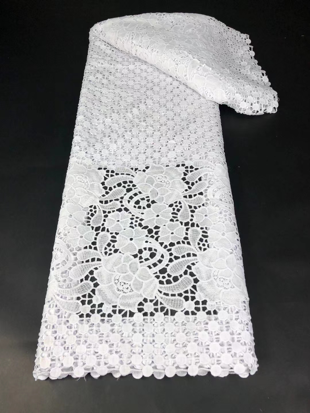 Tissu nigérian en dentelle Guipure blanche Pure, 5 Yards, de , avec paillettes, pour mariage, dernière collection: as picture4
