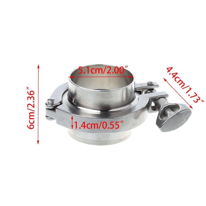 51mm 2\" OD SS304 Sanitary Pipe Weld Ferrule + Tri Clamp + PTFE Gasket Set