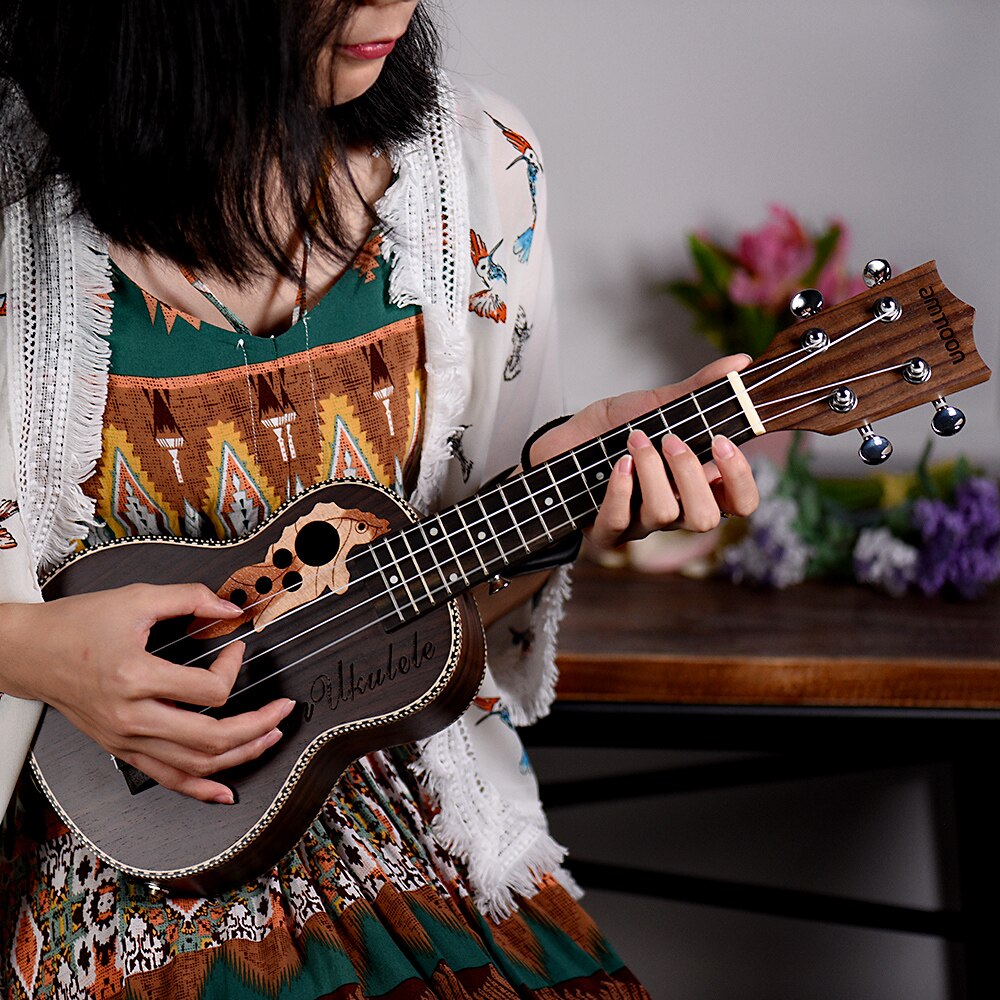 ammoon 21 Inch Rosewood Wood Ukulele Ukelele Uke with EQ 6.35mm Output 4 Nylon Strings Mini guitar Stringed instruments
