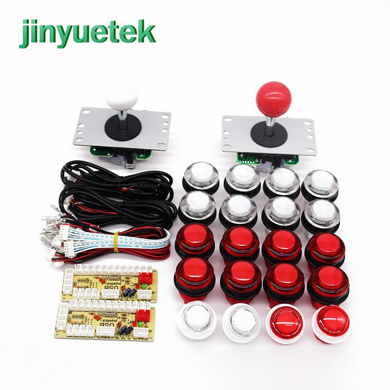 Diy Arcade Game Kit SANWA Arcade Joystick DIY Kit onderdelen PC Raspberry Pi USB Encoder Drukknop voor android: white and red 1