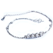 Sinya 925 Sterling Silver lucky beads Anklets for Women Girls lover 22cm+5cm korean features matte beads