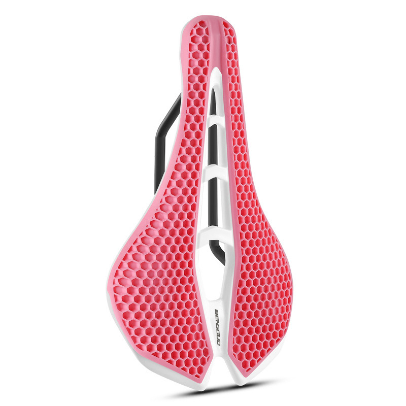 Fiets 3D-zadel Honingraat schokabsorberende zitting Hol ademend kussen Comfortabele racefietsuitrusting: Roze