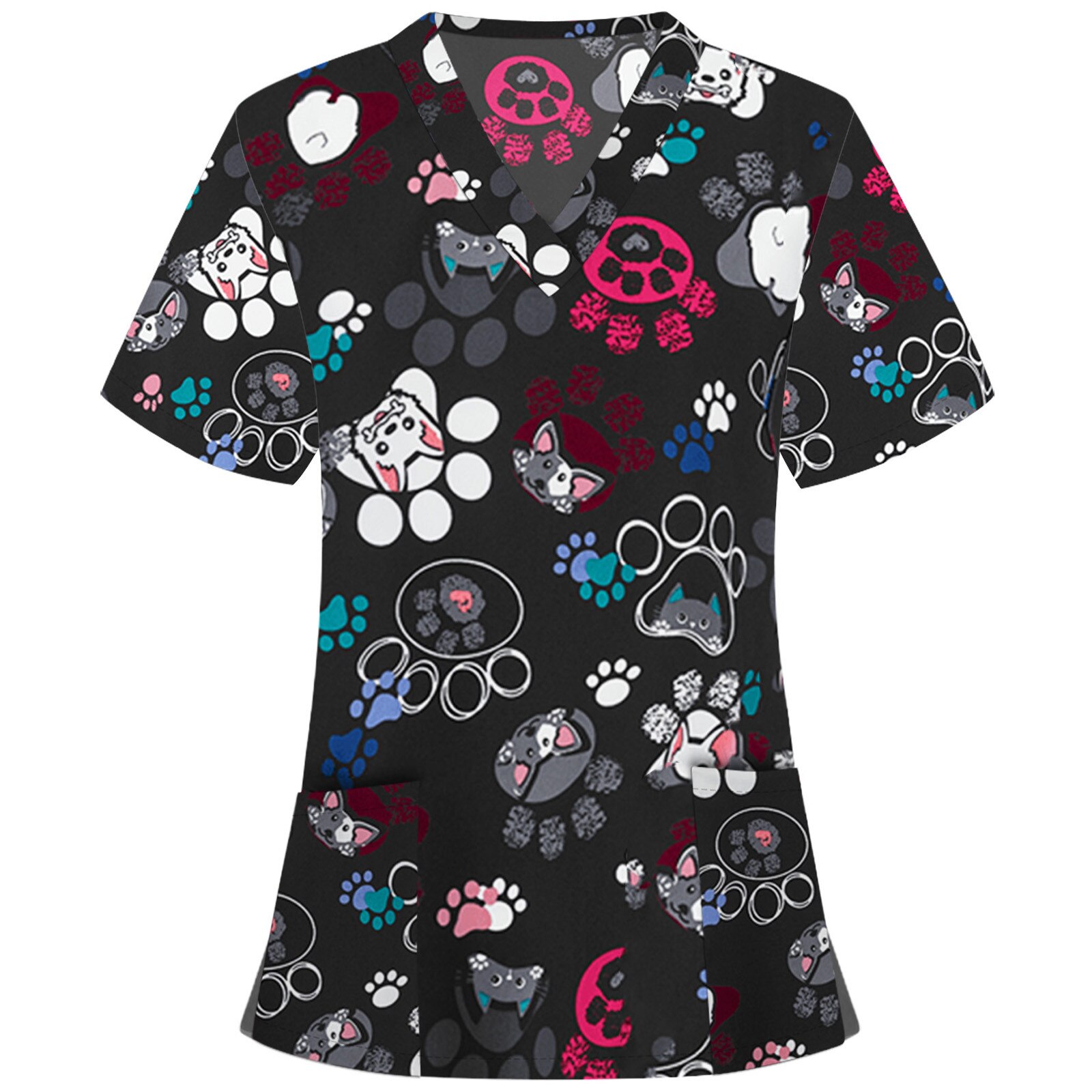 Nurse Scrubs Top Women Animal Print Casual Short Sleeve V-Neck Top Nurse'S Uniform For Nursing Work uniforme enfermera mujer