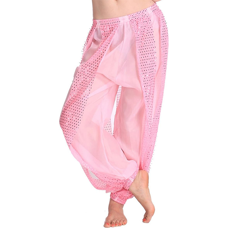 Pantalones Harem de gasa para danza del vientre, farol árabe de Halloween, pantalones de lentejuelas brillantes, pantalones elegantes, pantalones bombachos para mujeres bailarinas: Marfíl