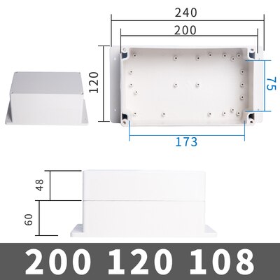 1PCS Waterproof Plastic Terminal Enclosure Box Electronic Project Instrument Case ABS Outdoor Junction Box Housing With Ears: 200x120x108mm