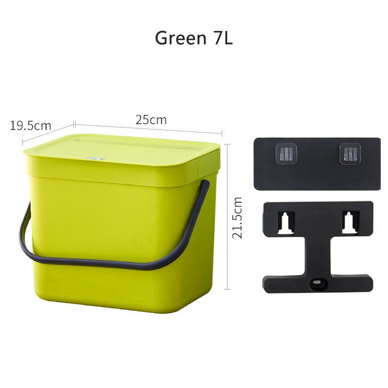 Kitchen Rubbish Bin Wall Mounted Trash Can Home Kitchen Cabinet Door Hanging Trash Garbage Bin Can Rubbish Container Trash Can: Green 7L