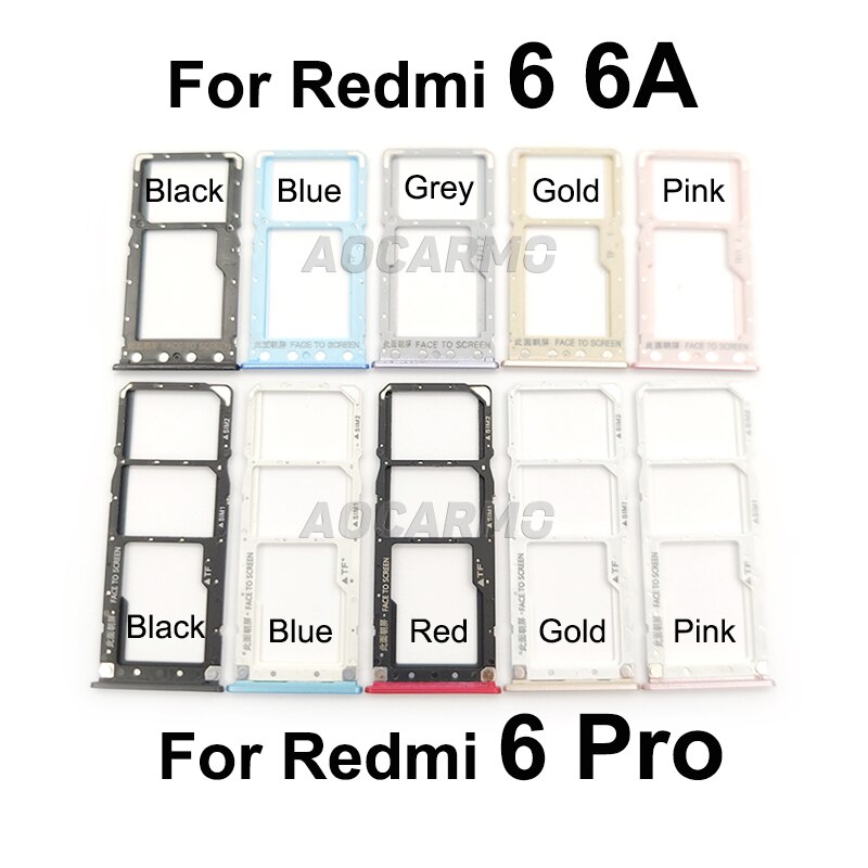 Aocarmo para XiaoMi Redmi 6 6A 6 Pro 6Pro de plástico de Metal Nano bandeja de tarjeta Sim MicroSD recambio de soporte de ranura parte