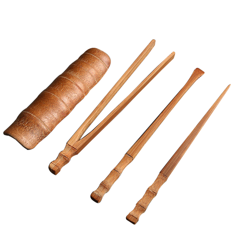 S /4 handgemaakte bamboe cha dao theeclip + naald + schepje + cha he