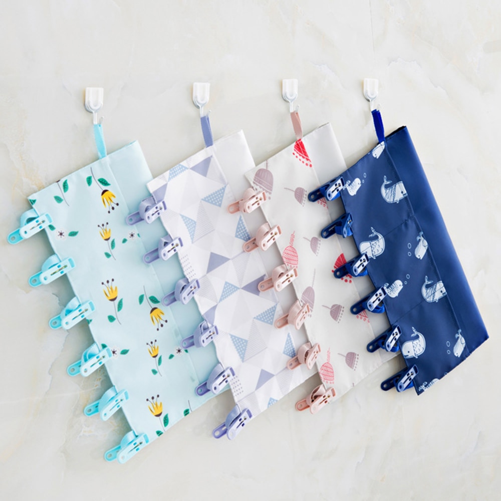 Portable Clothes Hanger Fixed Clip Laundry Drying Rack Clothespin Towel Sock Pegs Pocket Bathroom Hanging Cosmetic Storage Bag