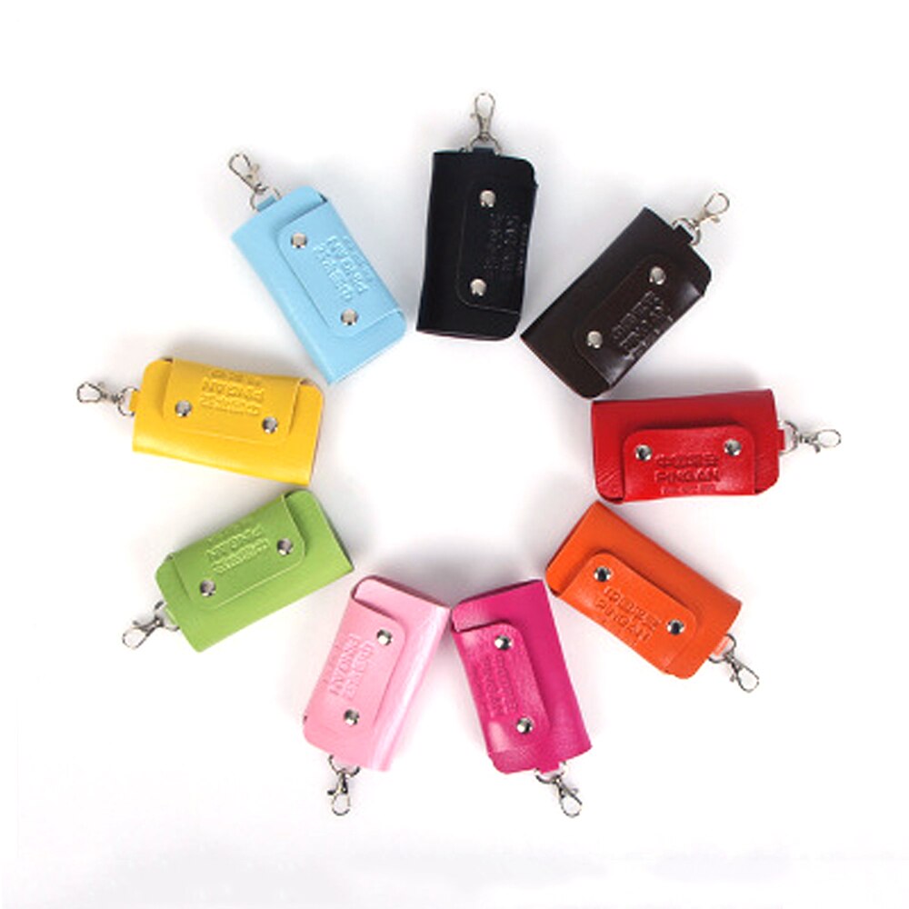 1 PC couleur unie Portable Pu cuir femme de ménage titulaires porte-clés porte-clés sac étui unisexe portefeuille couverture Simple sac de rangement