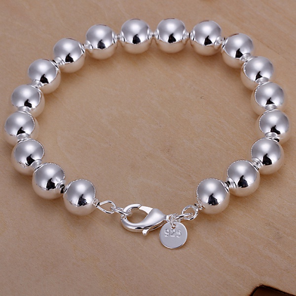 Zilveren kleur exquisite 10mm ketting bead armband charm vrouwen lady wedding leuke eenvoudige zilveren sieraden H136