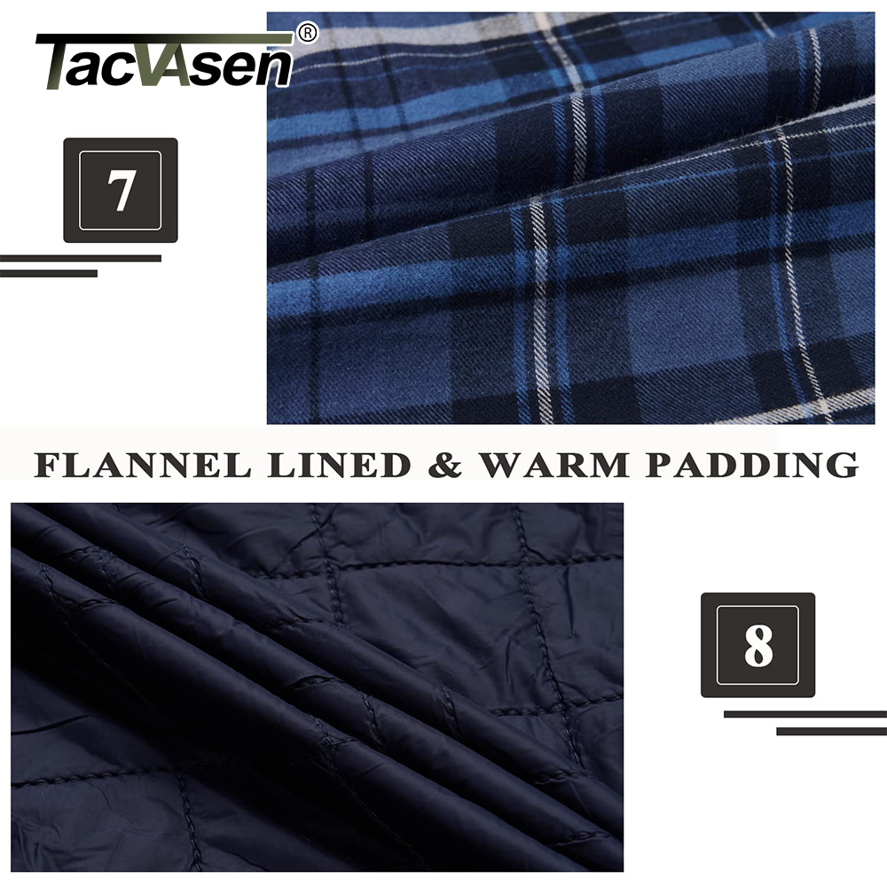 TACVASEN Men's Flannel Shirt Jackets with Hood Long Sleeve Quilted Lined Plaid Coats Thick Warm Winter Casual Hoodie Outerwear