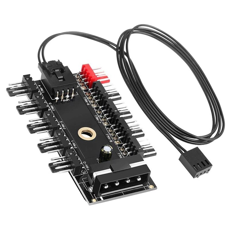 10 Port Pc Chassis Fan Hub Cpu Cooling Hub 12V 4 Pin Fan Pwm Hub Molex Controller: Default Title