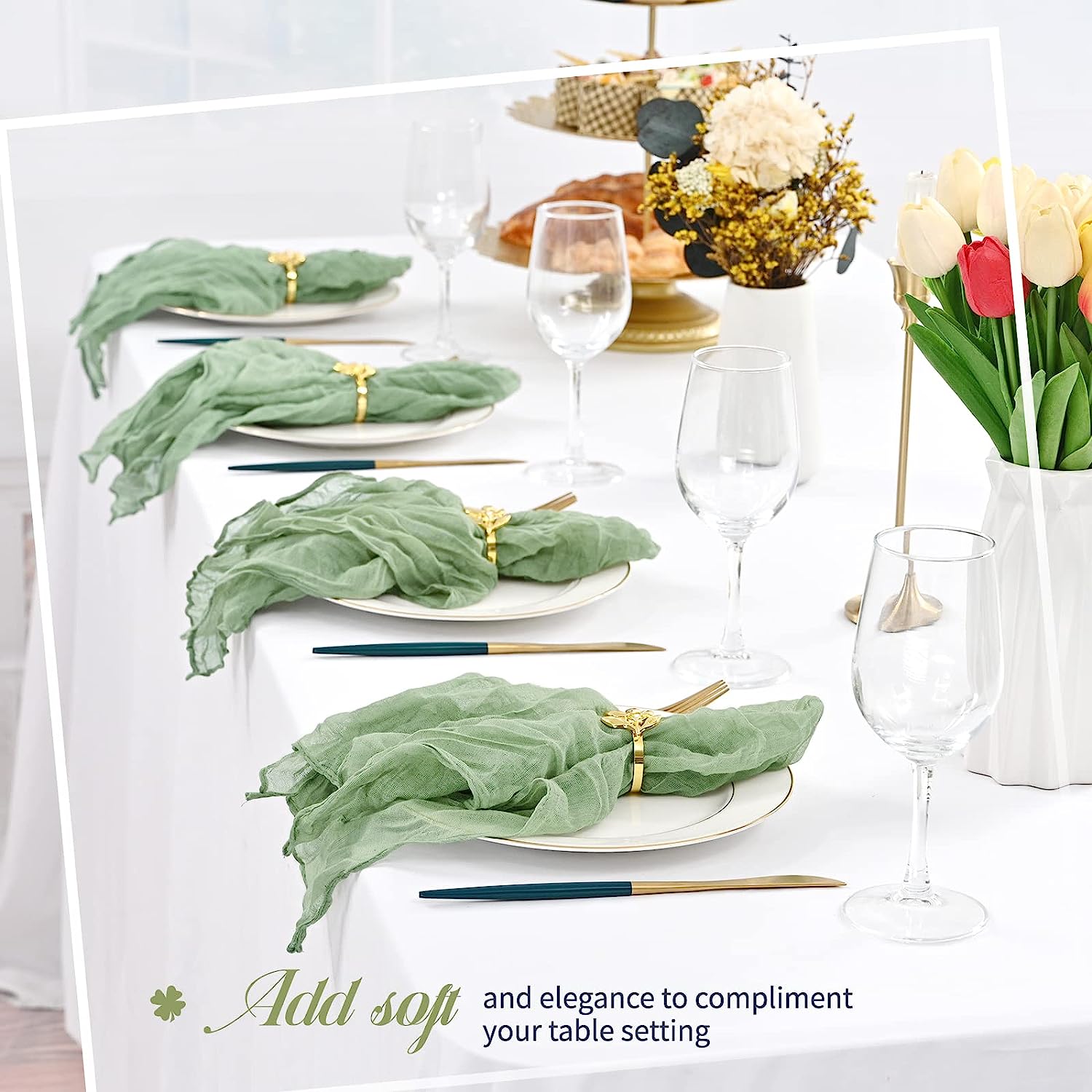 24-120 Stuks Salie Groene Bruiloft Servetten Doek Servetten Katoenen Gaas Handdoek 20Inch Servetten Dineren Placemats Feesttafel Decor