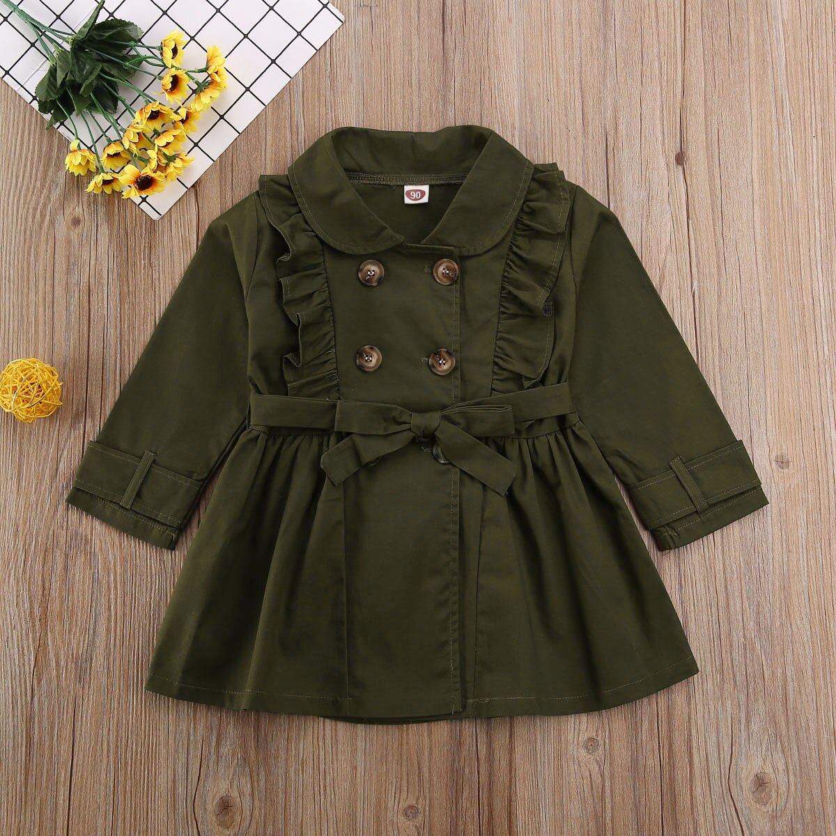 Tjejjacka trench button bandage ruffle casual jacka windbreaker coat outwear