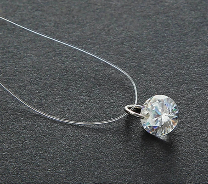 5-kleuren oogverblindende zirkoon ketting onzichtbare transparante vislijn eenvoudige hanger ketting sieraden voor vrouwen parel sieraden: Champagne goud
