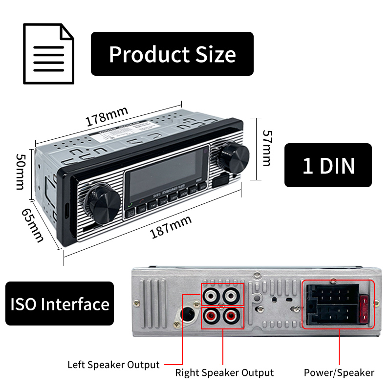 Hippcron-Radio ESTÉREO FM con Bluetooth para coche, reproductor de Audio MP3 60Wx4 para teléfono móvil, manos libres, Digital, USB/SD, entrada auxiliar en el tablero, 1 DIN