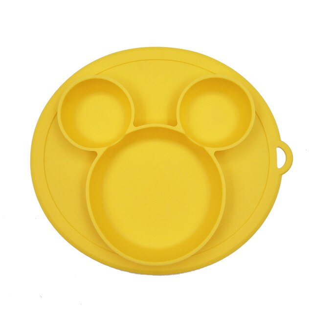 Plate for Kids with Silicone Baby Bowl Suction BPA Free Feeding Baby Tableware Children Dining Dishes: Yellow