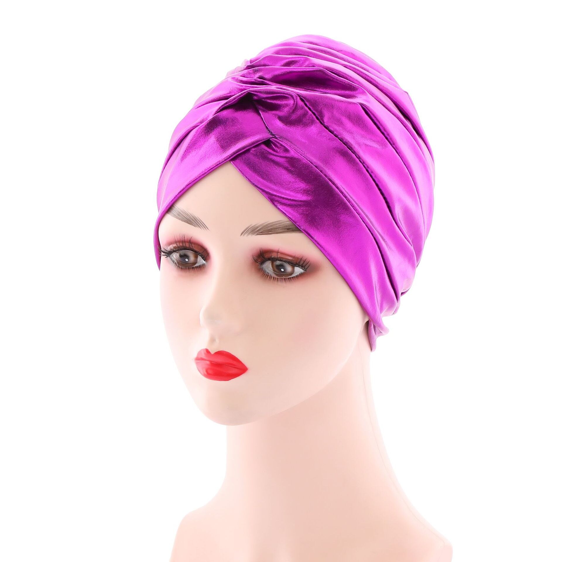 Sombreros de turbante para mujer, turbante de seda bronceada, placa ligera, casera, africana, india, musulmana, bufandas para envolver la cabeza, negro y rosa: Morado