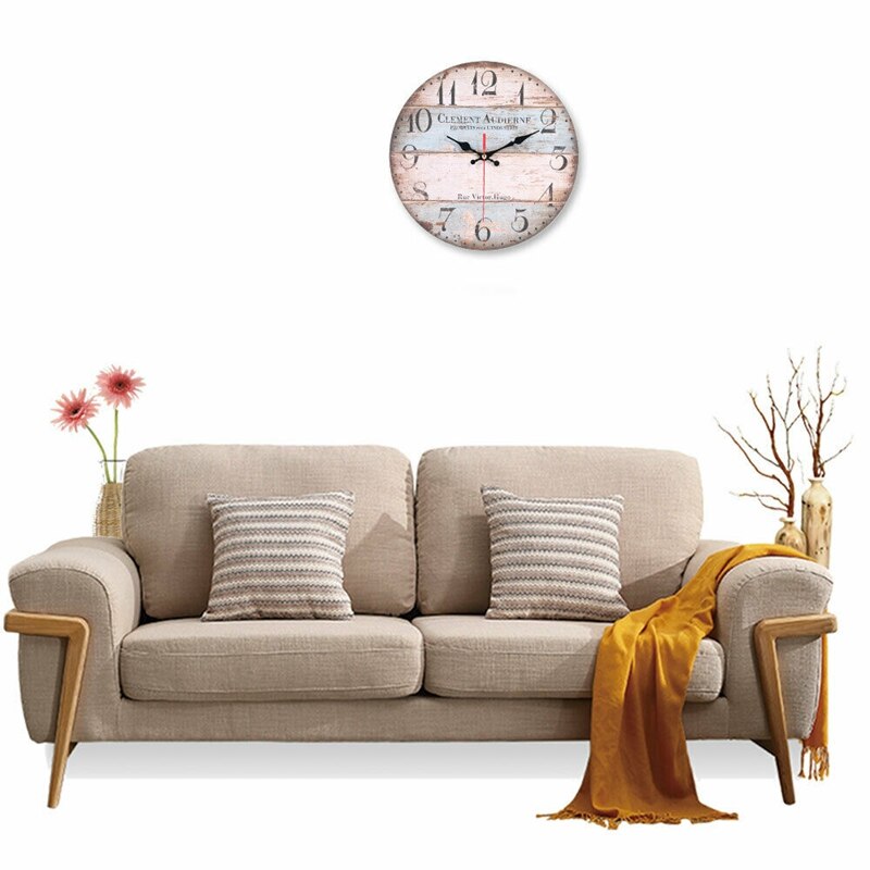 30X30cm Large Round Wall Clock Wooden Industrial European Style Antique Waterproof Wall Clock