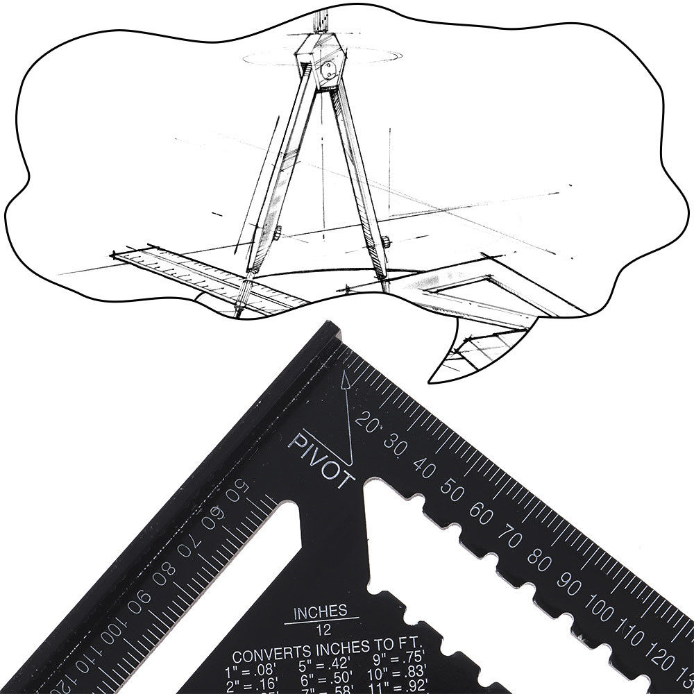 12 Inch Triangular Measuring Ruler Hand Tools Set Metric Aluminum Alloy Metric/Inch Square Roofing Triangle Protractor Tester