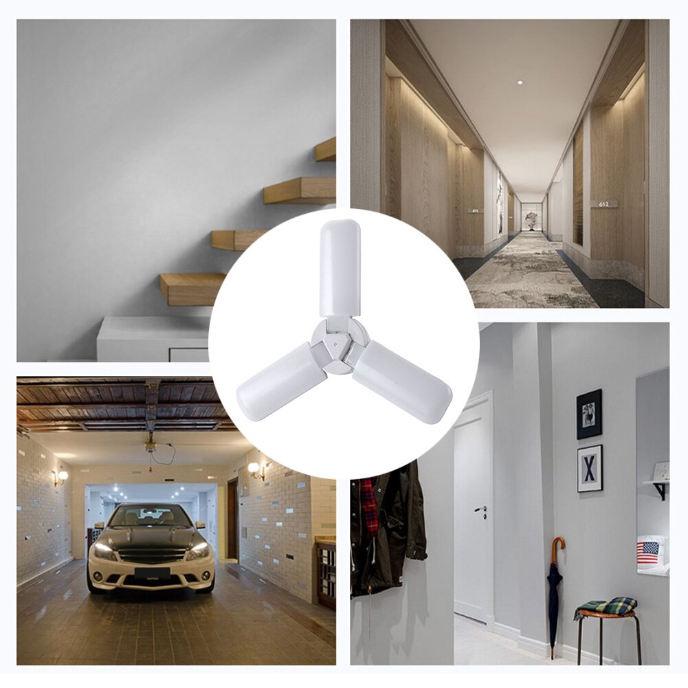E27 Deformable LED Garage Light Bulb 3/4 Blades Foldable Adjustable Angle Ceiling Light Home Warehouse Bright Lighting Lamp
