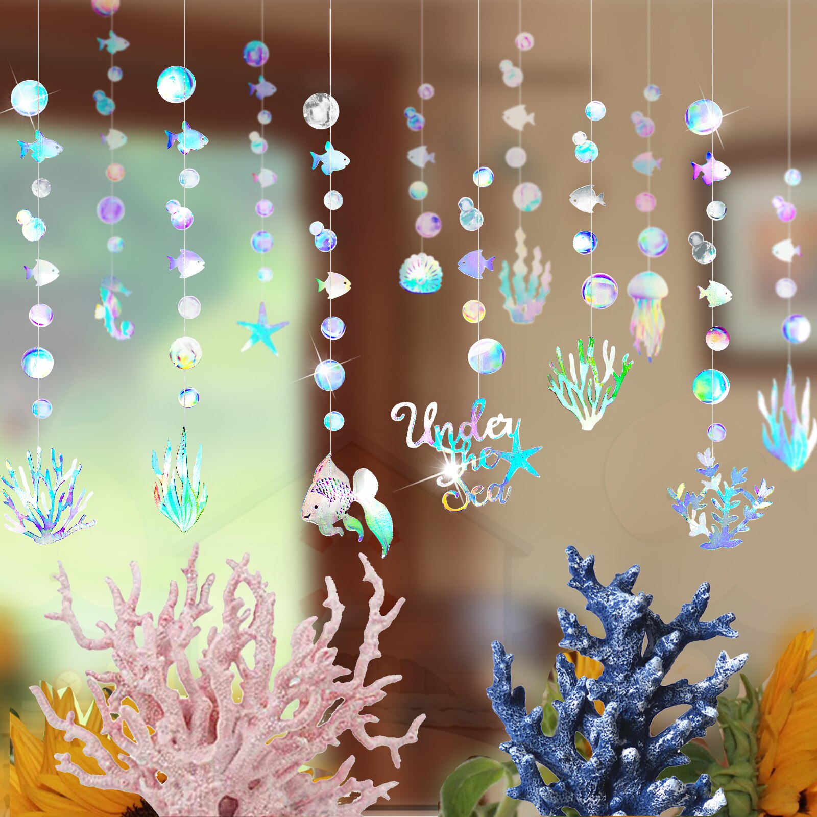 sotto il mare decorazioni per feste a tema compleanno conchiglie stelle marino alghe cavalluccio marino ornamenti da tavola bambino doccia ghirlande sospese