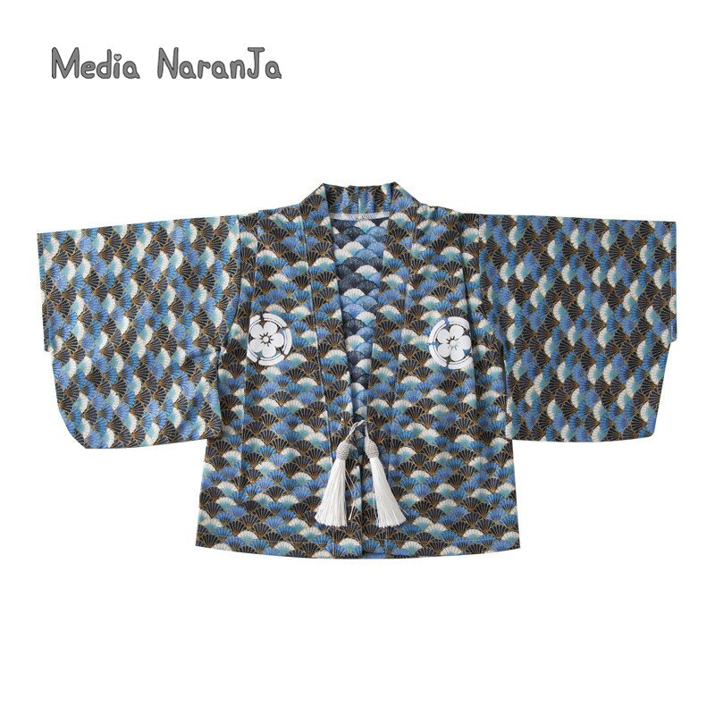 Bébé garçon springfall à manches longues infantile enfant en bas âge bleu fleur impression vêtements d'extérieur + barboteuse kimono costume style japonais vêtements