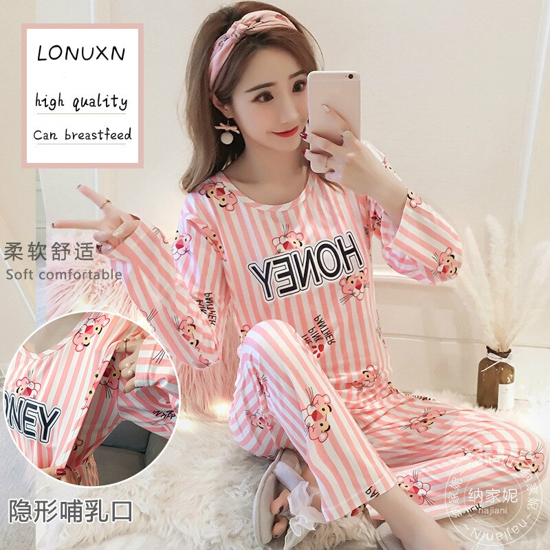 Printemps été maternité pyjamas allaitement femmes enceintes allaitement pyjama ensemble haut pantalon vêtements de nuit grossesse chemise de nuit vêtements: 3 / XL
