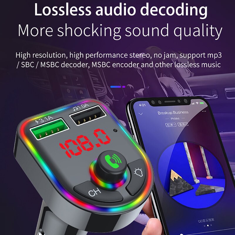 Vr Robot Bluetooth 5.0 Fm-zender Auto MP3 Speler Met Led Licht Draadloze Handsfree Car Kit Adapter Dual Usb Fast opladen