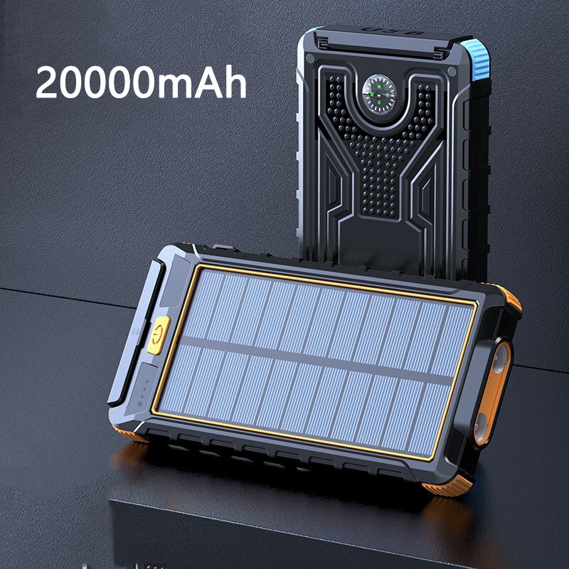 Cargador Solar portátil de 20000mAh para iPhone 11, Samsung S20, Xiaomi, Banco de energía con linterna y brújula para acampar