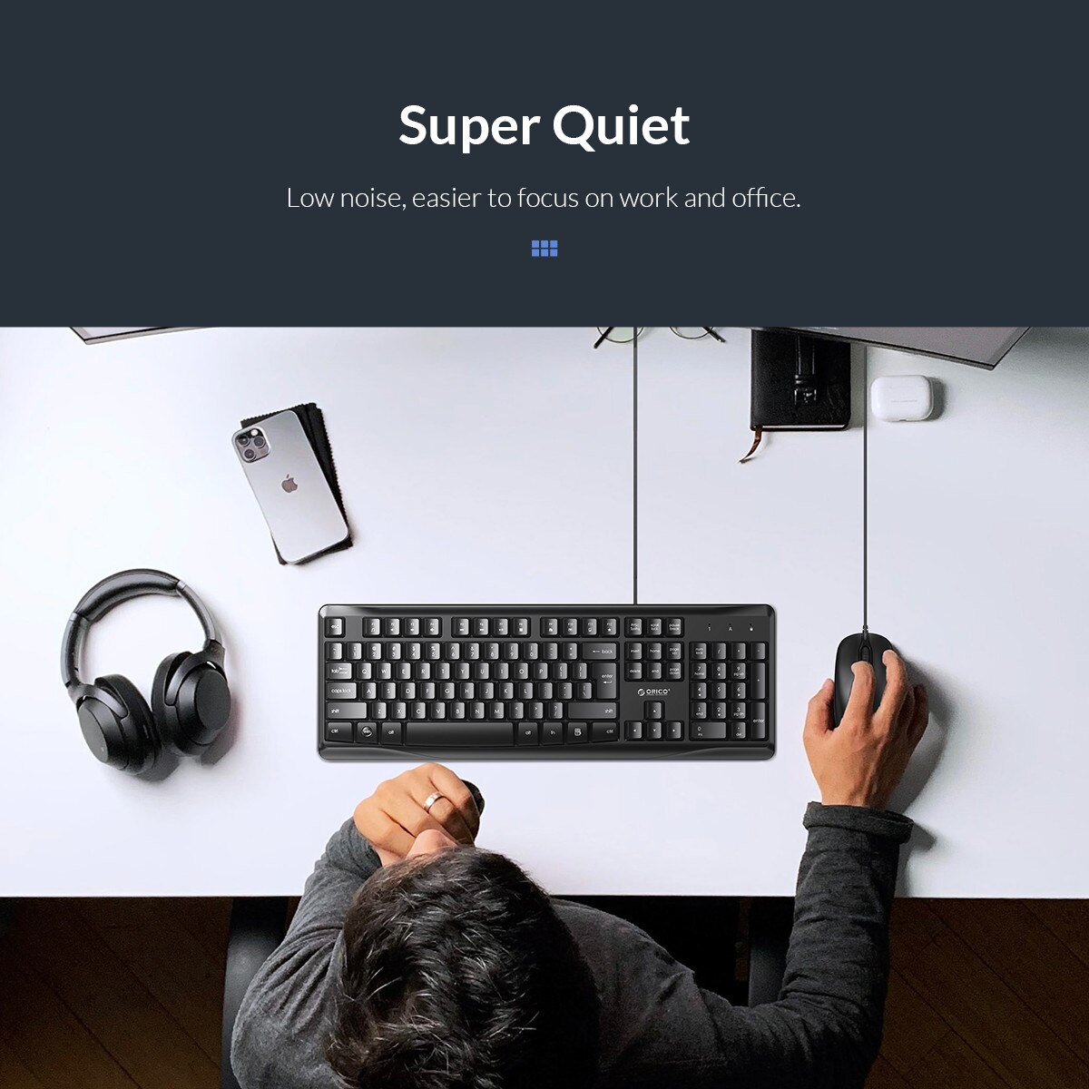 ORICO Wireless Wired Keyboard and Mouse Protable Mini Slim Keyboard Mouse Combo Set for Computer Laptop PC Notebook Windows