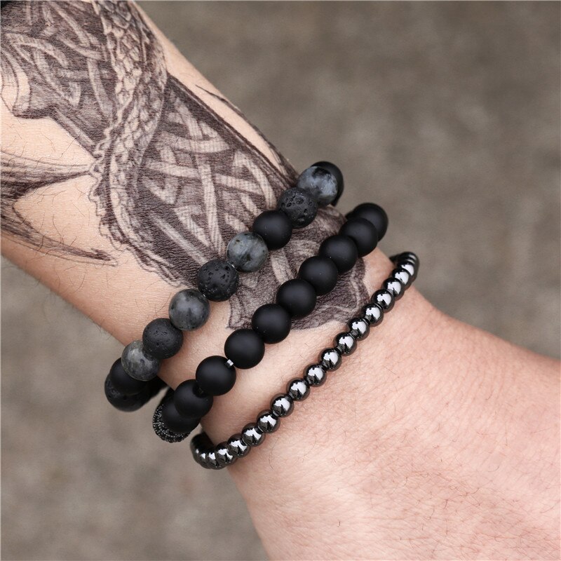 3Pcs/Set Handmade Beaded Bracelet For Men Jewelry Hematite Stone Women Men Elastic CZ Ball Bracelet Sets: ZJ2798