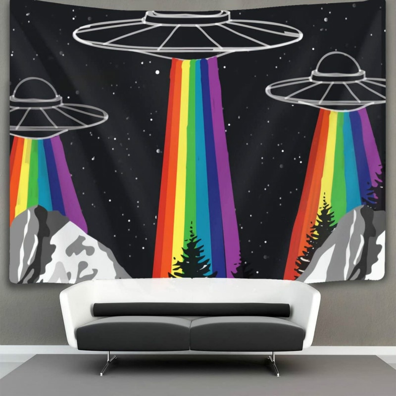 Bohemian Tapestry Wall Hanging Tapestry Rainbow UFO Pride Tapestry Wall Hanging Bedroom Livingroom Dorm Wall Decor