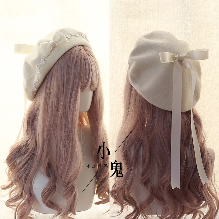 11 farben Junges Mädchen Maler Hut Japanischen Lolita Süße Woolen Kappe Koreanische Frauen Handgemachte Spitze Bogen Herbst Winter Warm berets: 10