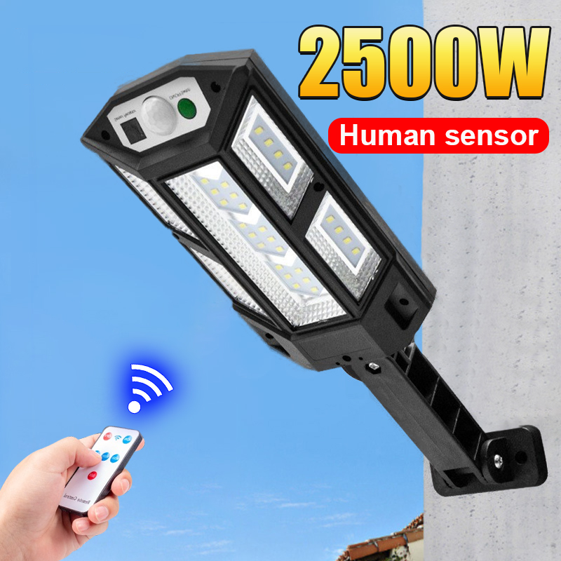 2500W Sensor Street Lamp 3 Modes Outdoor Solar LED Lights Waterproof Security Garden Lighting Remote Control Street Yard Light