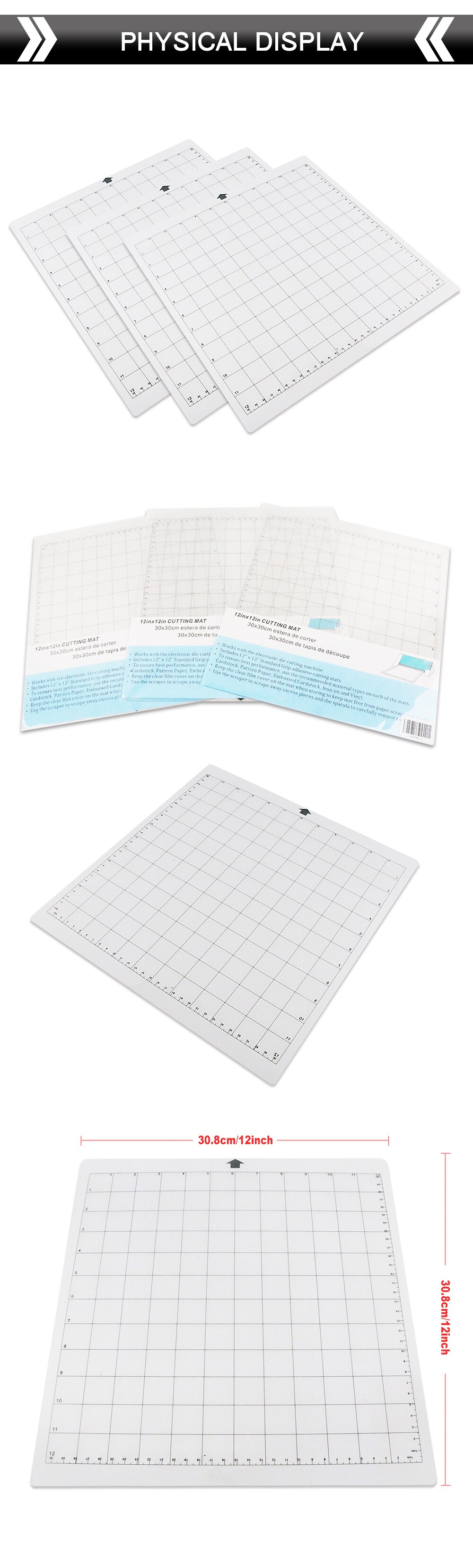 3pcs Replacement Cutting Mat Transparent Adhesive Mat with Measuring Grid for Silhouette Cameo Plotter Machine