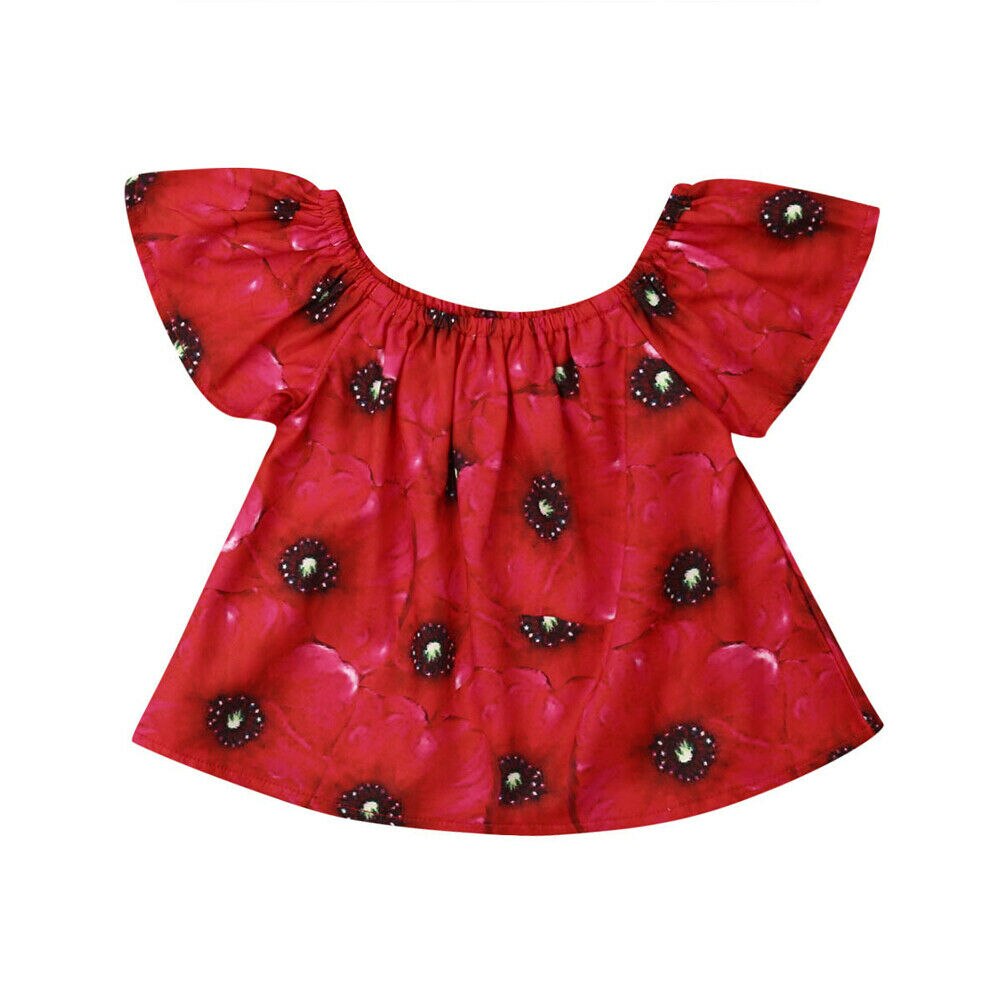 Toddler Baby Girls Off Shoulder Floral Tops T-Shirt Casual Outfit Clothes 0-18M