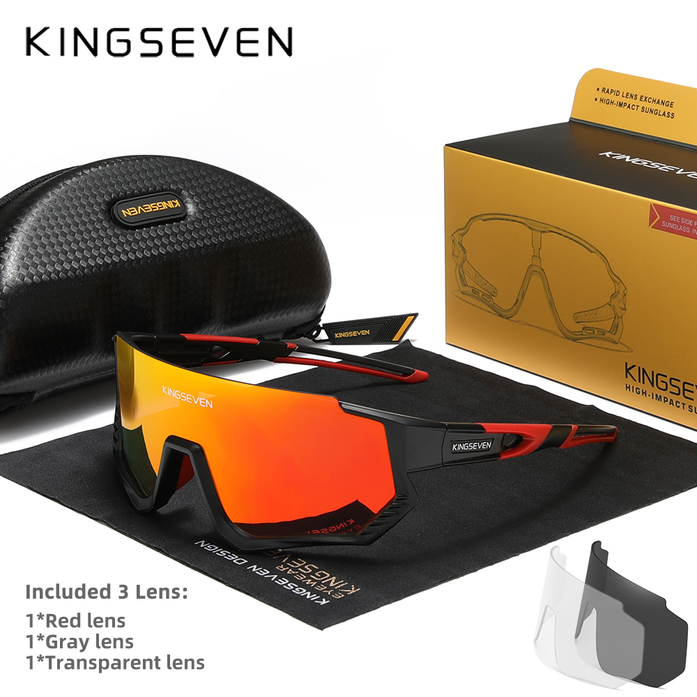 Kingseven cykelsolglasögon polariserade glasögon  uv400 solglasögon för körning och fiske för män och kvinnor, mtb, racercykelglasögon 3 linser: Rosa