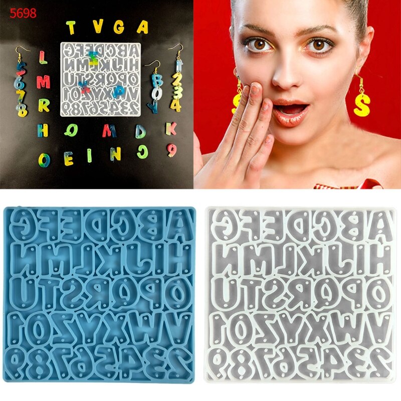Alphabet Keychain Epoxy Resin Mold Letter Number Earrings Pendant Silicone Mould