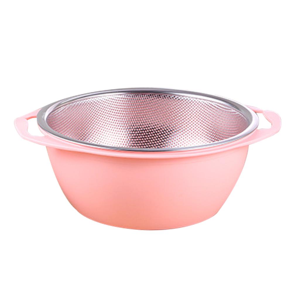 Stainless Steel Drain Basket Set Fruits Vegetables Washing Drain Basin Home Kitchen Sink Set For Kitchen Cleaning And Storage: Pink