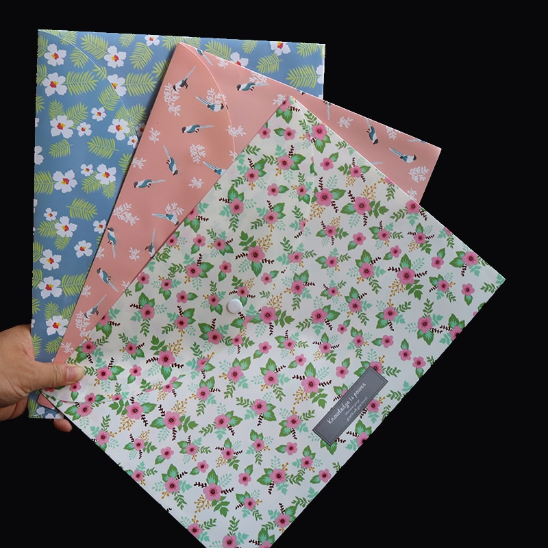 Durable Briefcase Folder Snap Flower File Bag Paper A4 School Stationery Shop Office Supplies 1 Piece