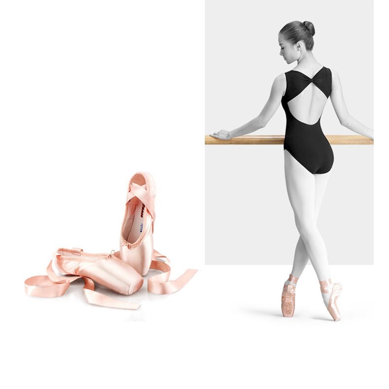 Balletsko pointe sko bandage ballet dansesko pige kvinde satin dansesko med svamp -23cm